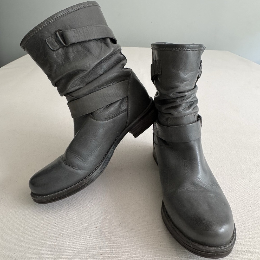Eric Michael Women's Laguna Boot Size 37 7 Gray Leather Slouch Moto Biker Bootie - Picture 3 of 15